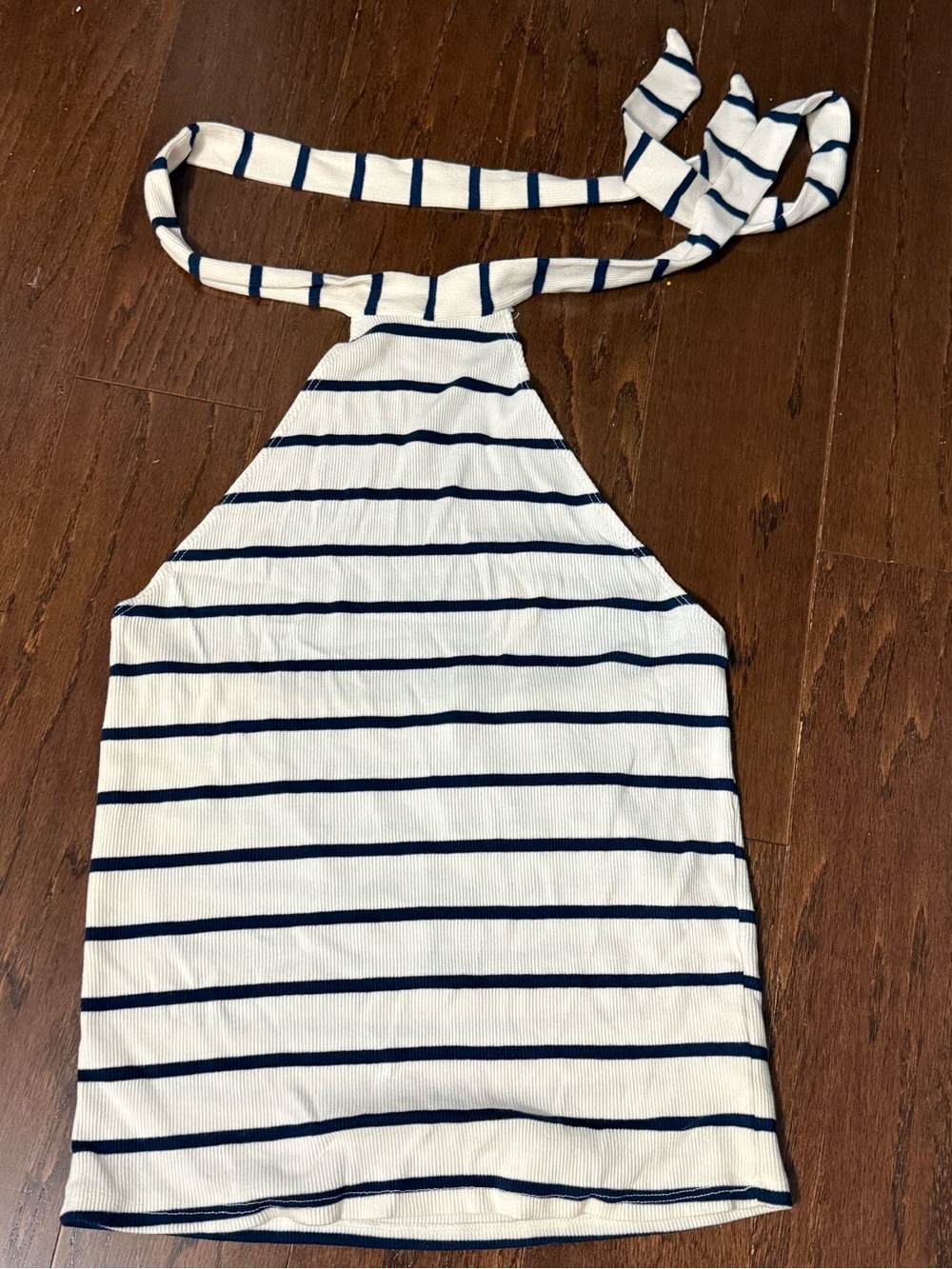 T.La White and Navy Striped Halter Tank Top